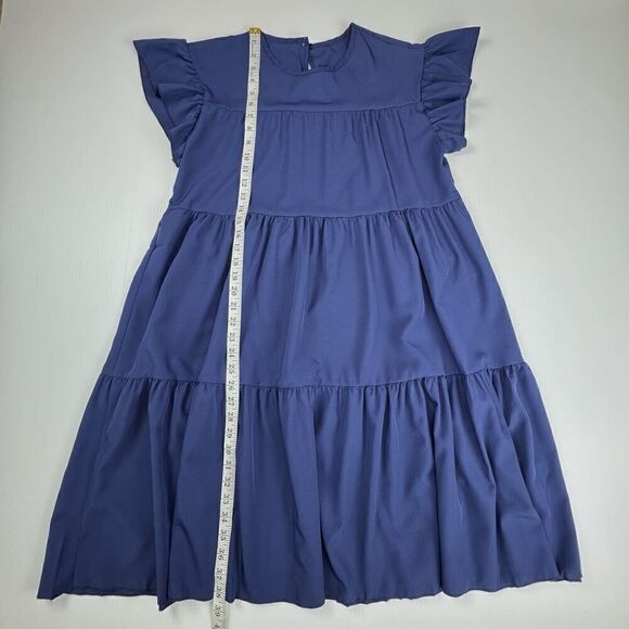 Blue Dress Ruffle Sleeve Round Neck Layered Mini Size Medium - Picture 7 of 10